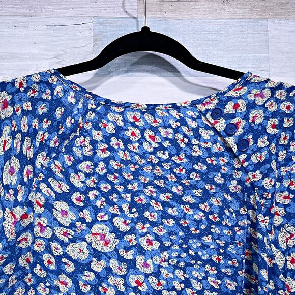 CABI Floral Crossover Button Back Top Blue Yellow Flowy Woven 299 Womens XS - Picture 4 of 7